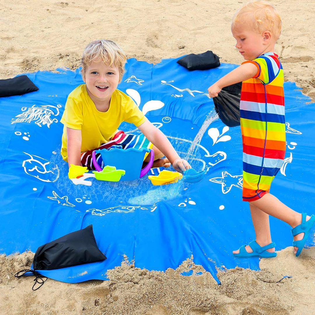 6.5 X 6.5 Ft Baby Beach Pool, Portable Kiddie Pool and Beach Blanket, 2 in 1 Waterproof Foldable Sand for Kid Vacation Picnic with Storage Bag