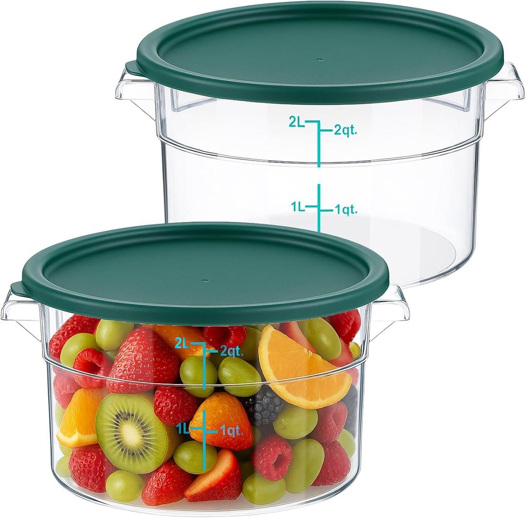 Ziliny 2 Pcs Dough Proofing Bucket with Lid, Round Food Storage Container 2 Qt Dough Bucket Clear Translucent Containers with Green Scale(Green)