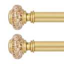 2 Pack Gold Curtain Rods for Windows 48 to 84 Inch, Decorative Vintage Crystal 1'' Diameter Curtain Rod with Gold Foil Finials, Adjustable Heavy Duty Easy Install Drapery Pole Set for Farmhouse
