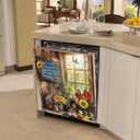 Pastoral Style Dishwasher Magnet Cover, Sunflower Birds Magnetic Dishwasher Door Decal Apples Floral Magnets Kitchen Decorative Sticker Refrigerator Magnets Decor Appliance Panel, 23x26 in, Magnet: 23Wx26H inch