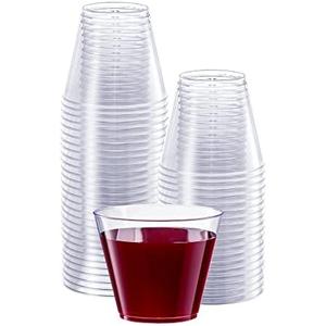 SETUP Clear Hard Plastic Cups/Tumblers [9 oz. Squat - 100 Count] Small Disposable Party Cocktail Glasses