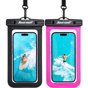 Hiearcool Waterproof Phone Pouch,Underwater Phone Cases Compatible for iPhone 16 15 14 13 Pro Max,Waterproof Dry Bag for Cruise Travel Essentials Phone Water Protector Pouch-Black&Bright Red-2Pack