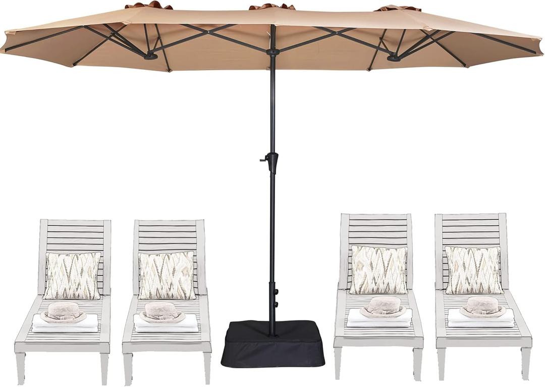 SUPERJARE 13FT Outdoor Patio Umbrella with Base Included, Double Sided Pool Umbrellas with Fade Resistant Canopy, Large Table Umbrella for Deck, Market, Backyard - Beige, 3509ZT