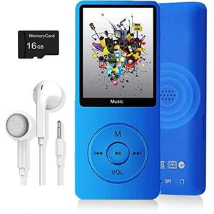 MP3 Player, Music Player with 16GB Micro SD Card, Build-in Speaker/Photo/Video Play/FM Radio/Voice Recorder/E-Book Reader, Supports up to 128GB (Dark Blue)