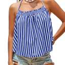 Tankaneo Womens Striped Halter Tank Tops Vacation Open Back Crop Camisole (L)