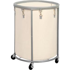 STO STO Rolling Laundry Hamper with Wheels  185L (48 Gallon) Extra Large Industrial Clothes Laundry Basket with Removable Bag, Round Cart Sorter for Bedroom, Hotel, Beige & Gray