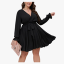 SCOMCHIC Women's Plus Size Long Sleeve Wrap V Neck Tie Waist A Line Mini Dress, 3XL