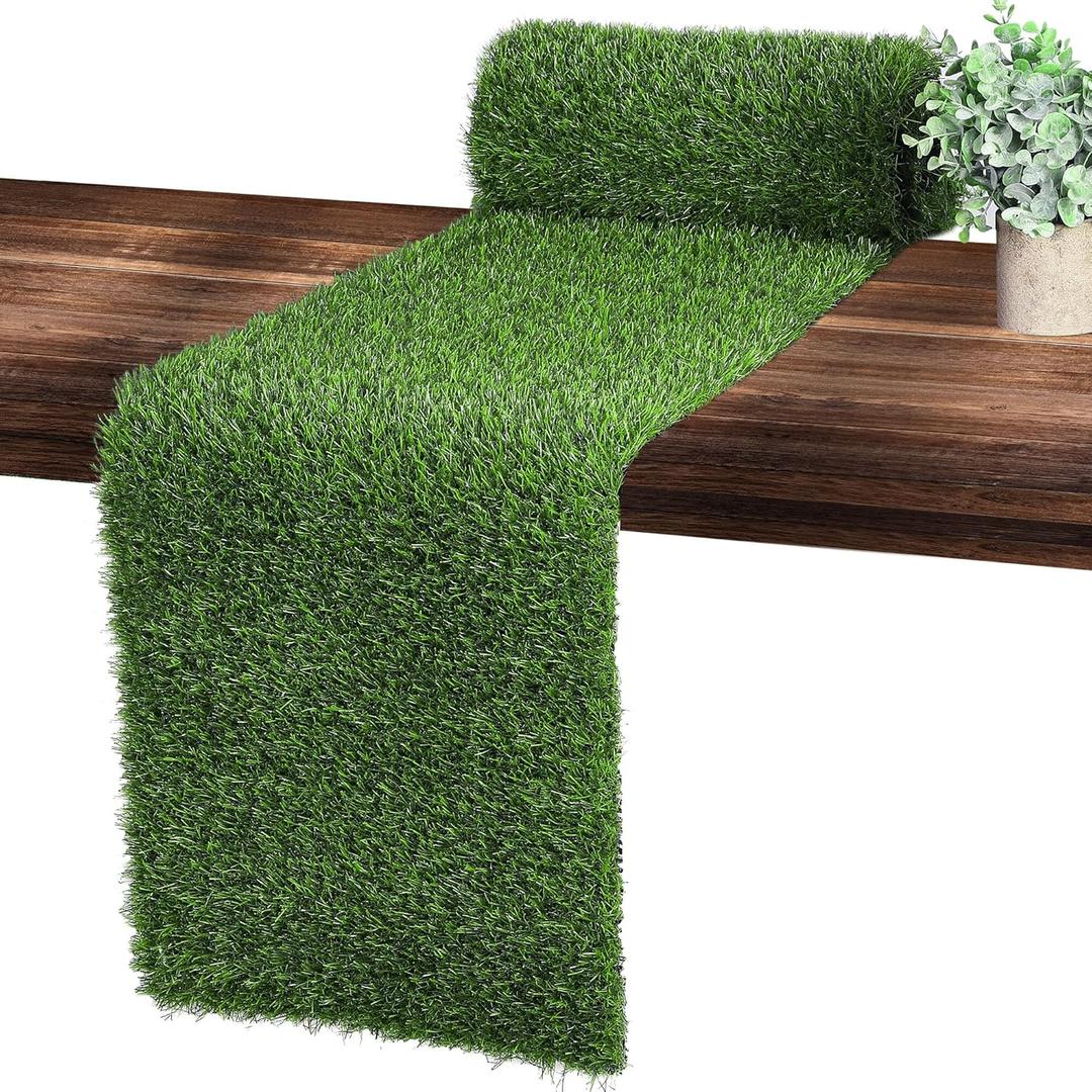 Ruisita Artificial Grass Table Runners 14 x 72 Inch Synthetic Grass Table Runners Grass Rug Table Decorations for Spring Summer, Wedding, Baby Shower, Party Decor