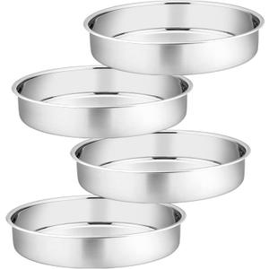 P&P CHEF Cake Pan Set of 4, Stainless Steel Baking Round Cake Pans Tins Bakeware for Birthday Wedding, Leak-proof & Easy Clean, Mirror Finish & Easy Releasing, 11 Inch