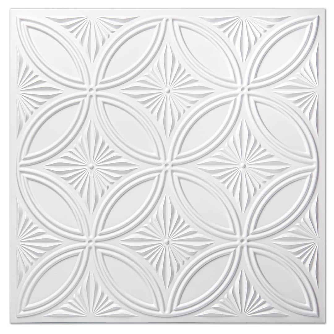 Art3d Decorative PVC Drop Ceiling Tile 2ft x 2ft in White,Glue up Ceiling Panel 24 x 24in.12pcs