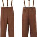 Men's Pioneer Colonial Pants Medieval Peasant Bottoms Halloween Cosplay Trousers With Braces (Large, Brown)