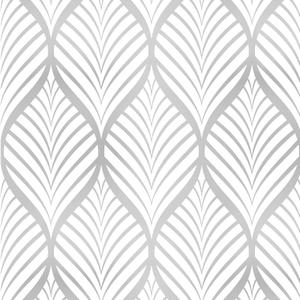 White and Silver Stripe Peel and Stick Wallpaper Leaves Texture Self Adhesive Removable Vinyl Waterproof Contact Paper for Furniture Walls Bathroom Home Decorative 17.7"x236"