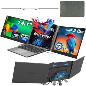 Blackview Laptop Screen Extender,14" 1080P FHD IPS Portable Triple Monitor for Laptops,Two Cable USB C Travel for 13-17'' Laptop, 4.5 mm Detachable Monitor Extender for Windows/Mac/Chrome OS - DCM6
