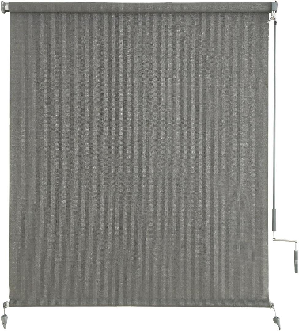sunoff Outdoor Roller Shades, Cordless Patio Roller Up Blinds with Shade Cloth for Porch Gazebo Pergola Balcony Backyard, 2 Poles & 1 Fabric, Grey, 96" Wx72 H