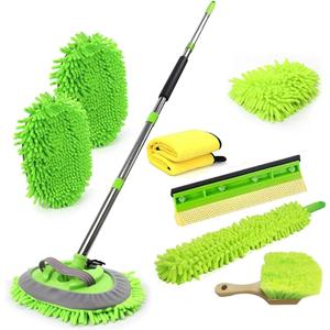 62'' Car Wash Brush Cleaning Kits with Long Handle Foldable Car Wash Brush Windshield Window Squeegee Car Washing Supply Set for All Car