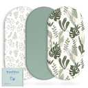 Yoofoss Bassinet Sheets for Baby,3-Pack Fitted Bassinet Sheets Set Compatible with Halo Bassinest Swivel Sleeper,Baby Delight,Angelbliss,Soft Breathable Bassinet Mattress Sheets (Green+Leaf)