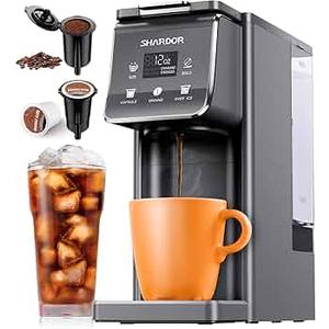 SHARDOR K Cup Coffee Maker With Bold Setting, Single Serve Hot & Iced Coffee Maker for K-Cup and Grounds, 52oz Removable Water Tank, 6 to14oz Brew Sizes, Pod Coffee Machine With Reusable Filter, Grey