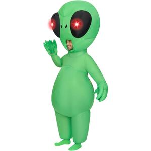 Spooktacular Creations Adults Halloween Inflatable Costumes with Light Up Eyes, Scary Alien Blow Up Costumes for Men, Full Body Green Inflatable Suit with Gloves for Cosplay Alien Themed Parties