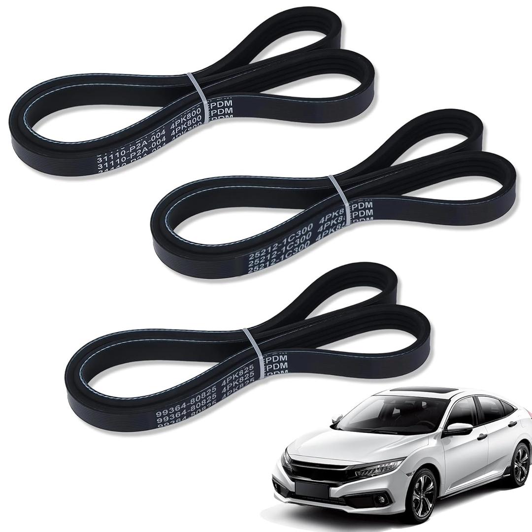 3-Pack 4PK800 4PK850 4PK825 Serpentine Belt Kit, Fit for AC Power, Steering, Alternator Drive Belt Pulley Set Replacement, Durable