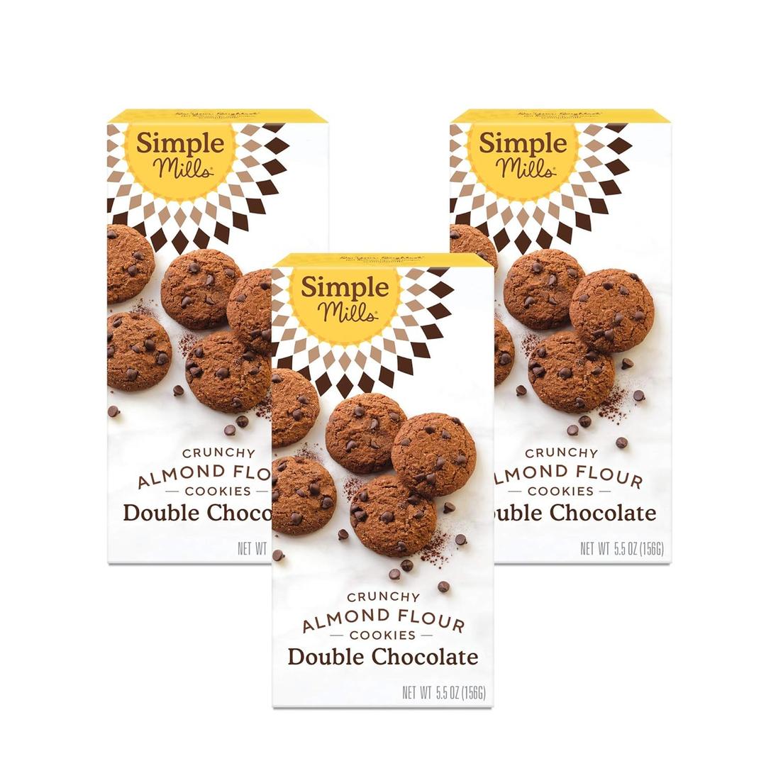 Simple Mills Almond Flour Double Chocolate Chip Cookies, Gluten Free and Delicious Crunchy Cookies, Organic Coconut Oil, Good for Snacks, Made with whole foods, 3 Count (Packaging May Vary)