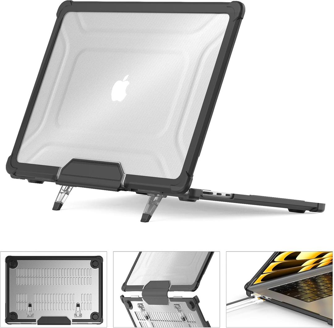 HXCASEAC Case Compatible with MacBook Air 15 inch 2025 2024 2023 / M4 M3 M2, Anti-Scratching Protective Hard Cover with Foldable Stand A3241 A3114 A2941 - Black HXCASEAC Case Compatible with MacBook Air 15 inch 2025 2024 2023 / M4 M3 M2, Anti-Scratching Protective Hard Cover with Foldable Stand A3241 A3114 A2941 - Black