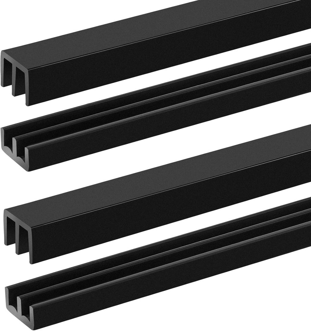2 Sets 4FT Sliding Door Track for 1/8" Thick Panels Closet Glass Doors Plastic Cabinet Window Sliding Track (Black)