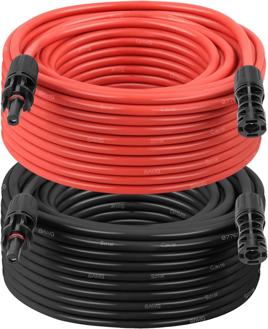 XRDS -RF Solar Extension Cable 8AWG 75FT 2-Pack (Red + Black), PV Wire with Male/Female Solar Connectors, Weatherproof Solar Panel Wire for RV, Boat, Inverter, Off-Grid Systems