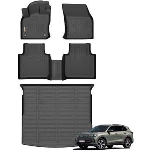 Binmotor-All Weather Car Floor Mats & Cargo Liner Set for Volkswagen Tiguan 2018-2024(Not for 2025), 5 Passenger1st & 2nd Row & Rear Cargo Mat TPE Rubber Liners for VW Tiguan Accessories