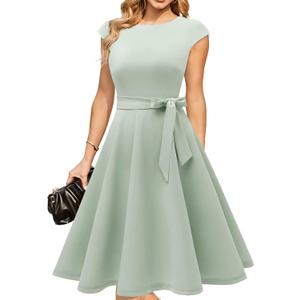DRESSTELLS Women's Cocktail Dresses, Formal Wedding Guest Modest Church Vintage Tea Party Midi Evening Dress (X-Large, Lightgreen)