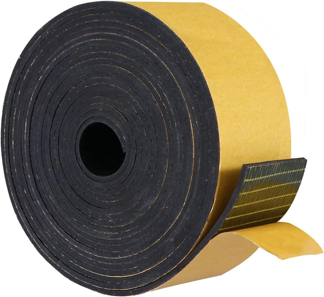 TORRAMI Adhesive Solid Neoprene Rubber Strips 1/8 (.125) inch Thick X 2 inch Wide X 10 Feet, for DIY Weather Stripping, Gasket, Seal, Pads, Crafts, Supports