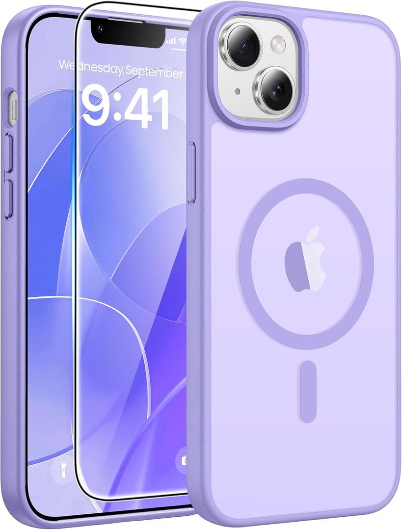 FNTCASE for iPhone 15 Plus Case: for iPhone 14 Plus Case Translucent Matte Military Grade Protective Phone Cover - Slim Anti-Slip Durable Shockproof Drop Protection Cases - Light Purple
