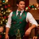 DiBanGu Mens Christmas Suit Vest and Tie Set for Men Waistcoats and Necktie Pocket Square Set for Prom Party S-3XL (XX-Large, Green Red)