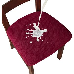 Genina Waterproof Seat Covers for Dining Room Chairs Covers Dining Chair seat Covers Kitchen Chair Covers slipcovers (Red, 4 Pcs)