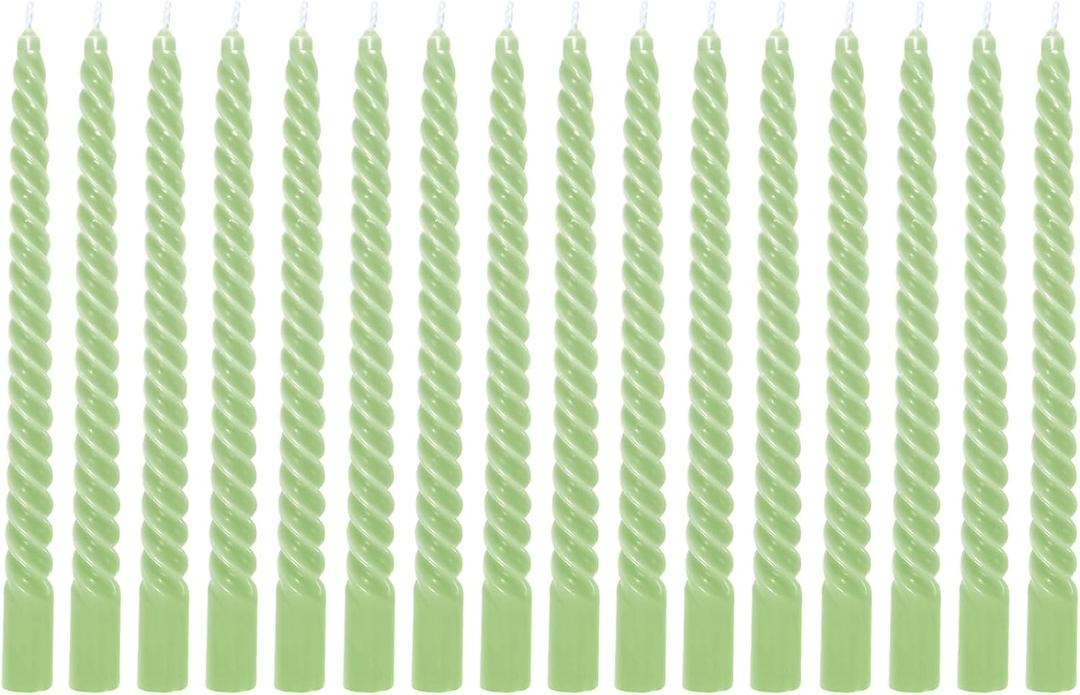 JarThenaAMCS 16Pcs Sage Green Spiral Taper Candles 10 Inch Dripless Twisted Wax Candles Long Unscented Candle Sticks for Party Home Dining Table Decor