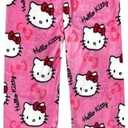 BIUGNVW Anime Pajamas Pants Women Cartoon Family Christmas Pajama Pants Kawaii Flannel Pajama Pants Black and Pink, X-Large