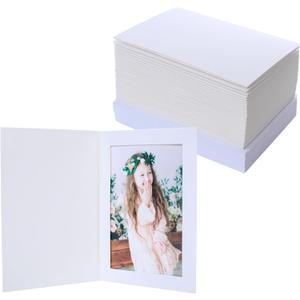 100 Pack Photo Frame Cards with 100 Pack Self-Seal Envelopes 4x6 Paper Picture Frame Bulk Photo Insert Notecards for Christmas New Year Wedding Birthday Classroom DIY- White