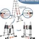Telescoping Ladder A Frame 16.5 FT, Extension Ladder with Balance Bar and Wheels, Collapsible Telescopic Foldable Ladder for Home Outdoor