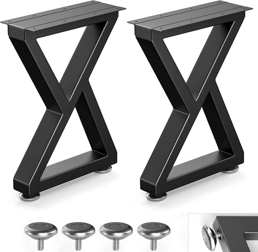 16" Metal Bench, Desk & Coffee Table Legs, Heavy Duty Furniture Feet with Adjustable Protectors, Black End & Side Table Legs (H16 x W11.8, Set of 2)