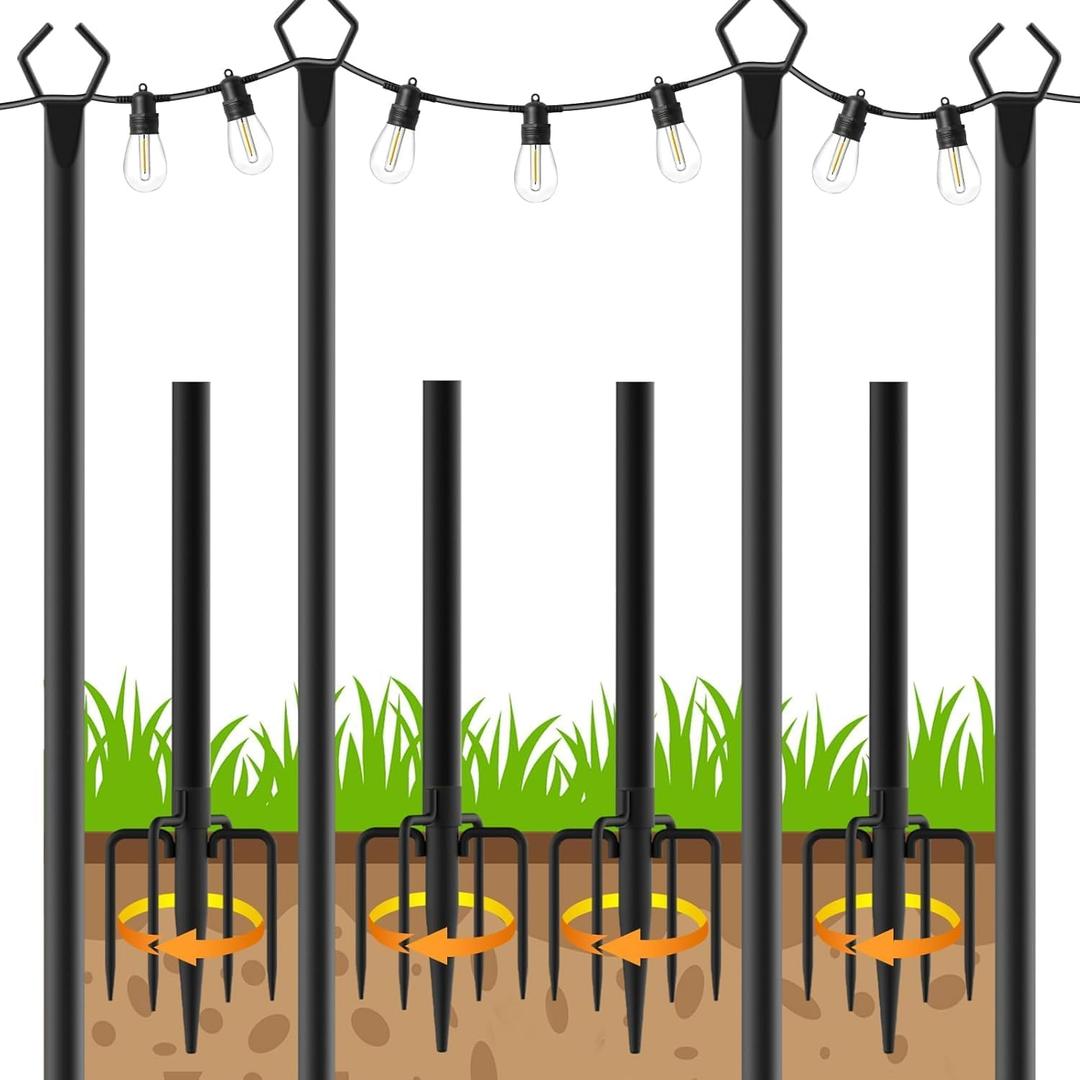 AHRLHR 4 Pack String Light Poles,Poles for Outdoor String lights10 Ft Metal Poles with Fork for Outdoor String Lights,Outdoor Light Poles with Fork,Patio,Deck,Backyard