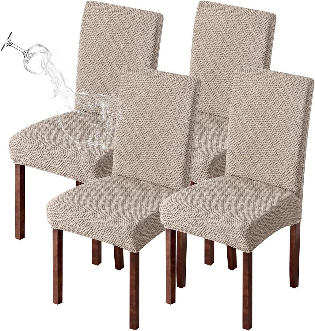 Genina Waterproof Chair Covers for Dining Room Set of 4 Kitchen Chair Covers Parson Dining Chair Slipcover,Khaki