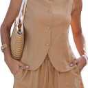 BMJL Women's Summer Two Piece Outfits Sleeveless Matching Sets Button Down Crew Neck Vest Business 2025 with Pockets Shorts, XL, Khaki216