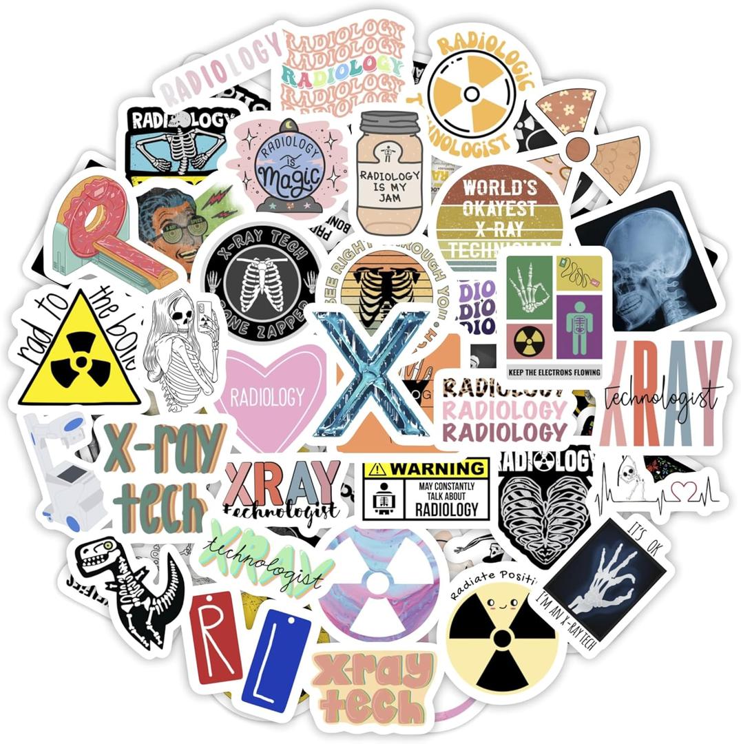 BulbaCraft 100Pcs Rad Tech Stickers, Radiology Stickers, Xray Tech Decals for Water Bottle and Laptop - Radiology Party Favors & Decorations, Waterproof Vinyl Medical Decals, Gifts for Women & Men