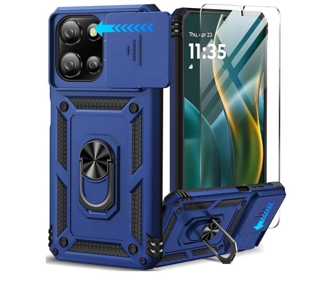 Taisairu for Motorola Moto G 2025/G 2026/G Play 2026 Case with Screen Protector & Slide Camera Lens Cover, Built-in Ring Stand Case for Moto G 2026/G 2025/G Play 2026 (Blue)