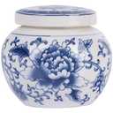 Elegant Mini Blue and White Porcelain Ceramic Ginger Jar With Twist Lid - Modern Twist on Traditional Design (Peony Jar[S])