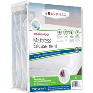 Guardmax Jersey Knitted Twin Zippered Mattress Encasement - Waterproof & Bed Bug Proof Mattress Protector - Comfortable, Soft, and Noiseless Zippered Bedding - Dust Mite Proof (39 x 75 x 10) (White)