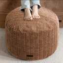 HIGOGOGO Pouf Ottoman Stuffed Round Modern Foam Filled Foot Rest Poufs for Living Room Chair Decorative 26 X 18 Inches Boho Relax Stool for Wedding Christmas Party, Brown