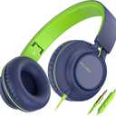AILIHEN C8 Headphones Wired, On-Ear Headphones with Microphone and Volume Control, Corded 3.5mm Headset for Boys Girl School Smartphones Chromebook Laptop Computer Tablets Airplane Travel (Blue Green) (Medium)
