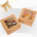 Bakepacker 100pcs Kraft Bakery Boxes with Window 6x6x3 inches Thick & Sturdy Macaroon Pastry Boxes Cookie Boxes for Bakerys