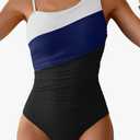 One Shoulder One Piece Swimsuit for Women Tummy Control Bathing Suits Color Block Ruched Swim Suit Slimming Swimwear Large