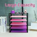 5 Tier Lettrer Tray Organizer, Metal Mesh Desk File Organizer with Sliding Trays, Paper Sorter Desk Organizer for Home Office School, Black